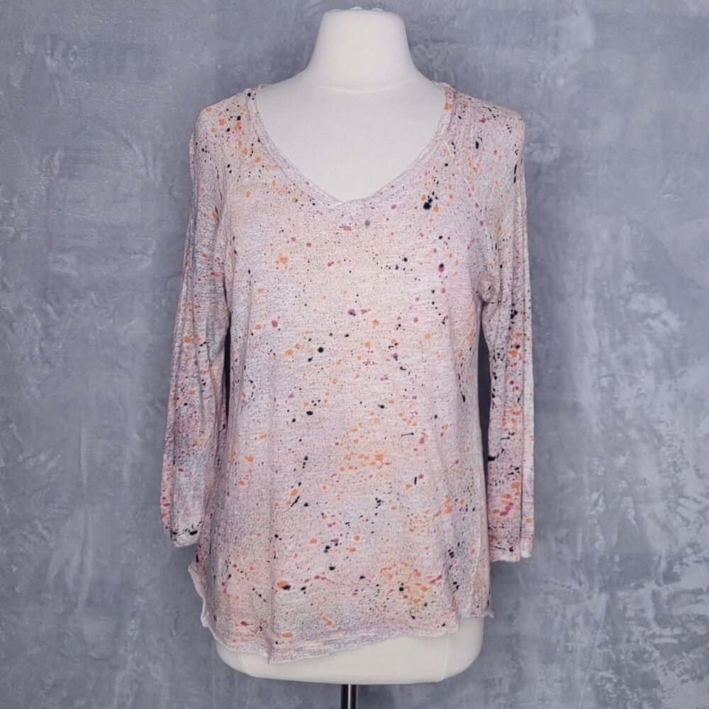 GILDA MIDANI Pattern Dyed Spatter Long Sleeve Shirt Size M Cotton Uneven Hem